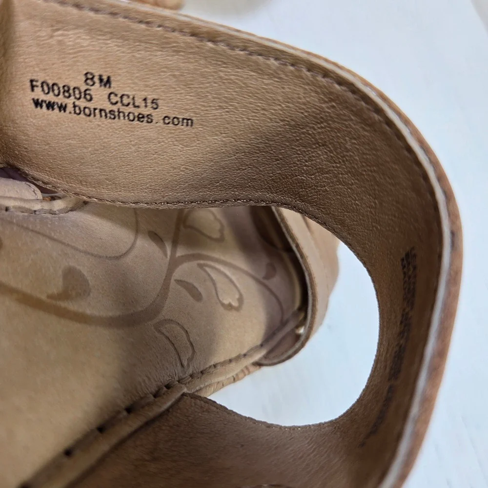 Born Hand Crafted Womens Tan Leather Cork Wedge Sandals Slingback Buckle Size 8M